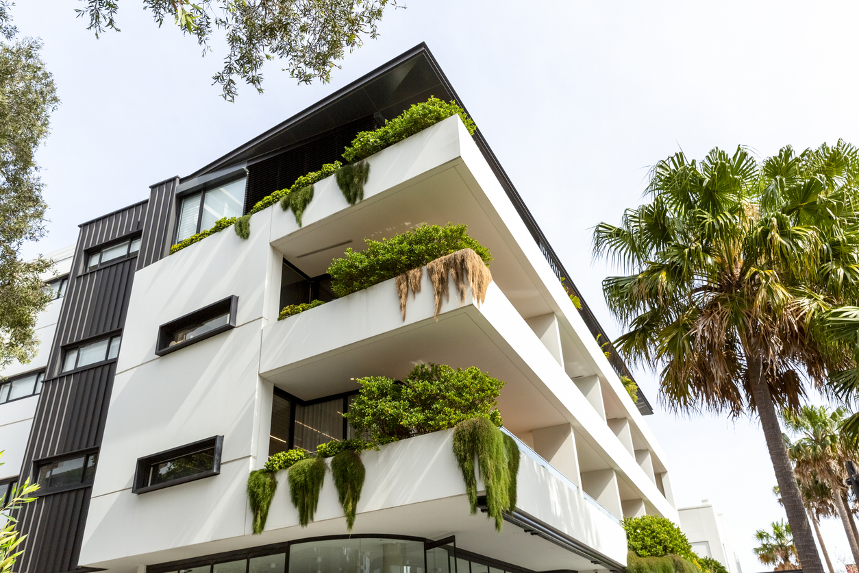 Apartment building, Sydney Australia, background with copy space, full frame horizontal composition